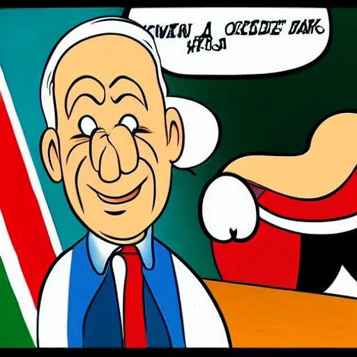 Image similar to cartoon character of Benjamin netanyahu. by Carl Barks, comics cartoon, portrait