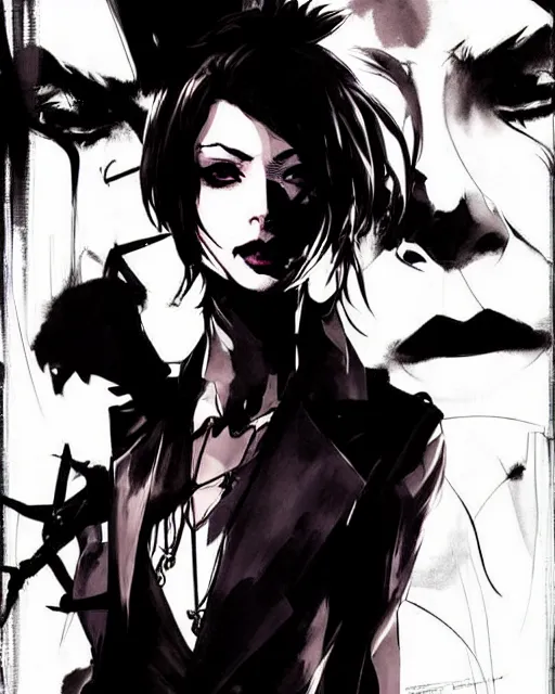 Image similar to style of yoji shinkawa, rafael albuquerque, loish : : gorgeous willa holland : : evil witch : : symmetrical face, symmetrical eyes : : gorgeous black hair : : magic lighting, low spacial lighting : :