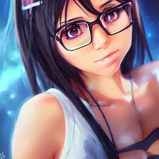 Image similar to anime portrait of Mia Khalifa as an anime girl by Stanley Artgerm Lau, WLOP, Rossdraws, James Jean, Andrei Riabovitchev, Marc Simonetti, and Sakimichan, trending on artstation