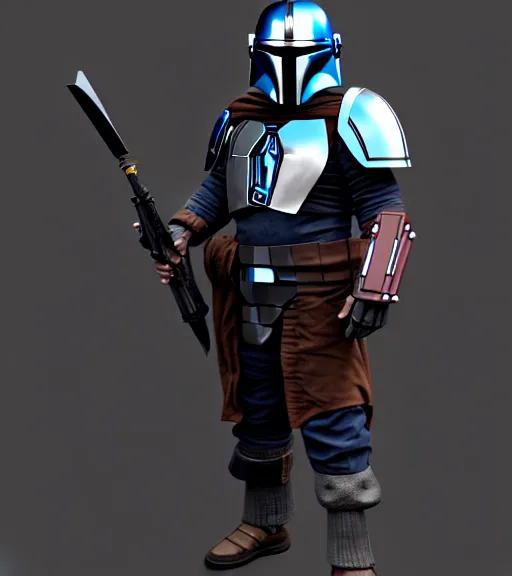 Image similar to mandalorian clan chief, black and blue armor, complex 3 d render, hyper detailed, ultrasharp, digital portrait, concept art, character design, illustration, studio lights, hyper realistic, ultra detailed, volumetric lighting, 8 k uhd post - production, artstation hq, unreal engine 5, unity engine