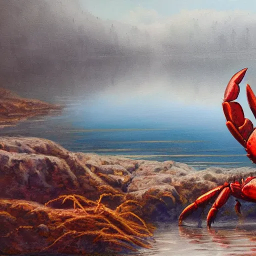 Prompt: crab monster in the lake, matte painting, detailed, elden ring, oil on canvas