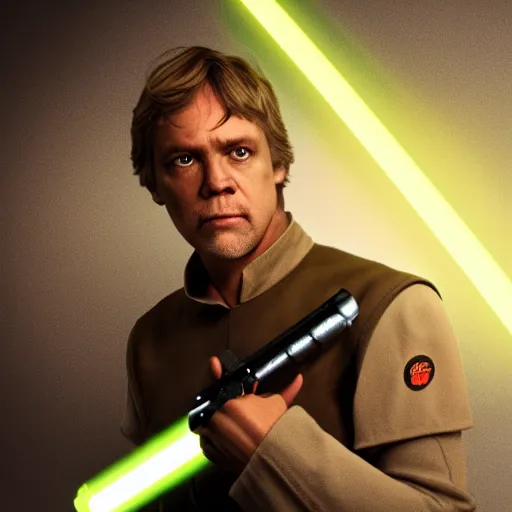 Prompt: Luke Skywalker holding a banana lightsaber, scifi, octane render