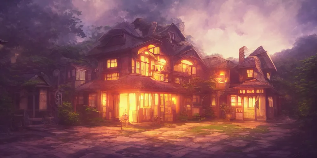 Prompt: a house, cinematic angle, studio Ghibli, volumetric lighting, bold, beautiful composition, intricate, elegant, digital art, detailed oil painting, hyperrealistic, sharp focus, 8k