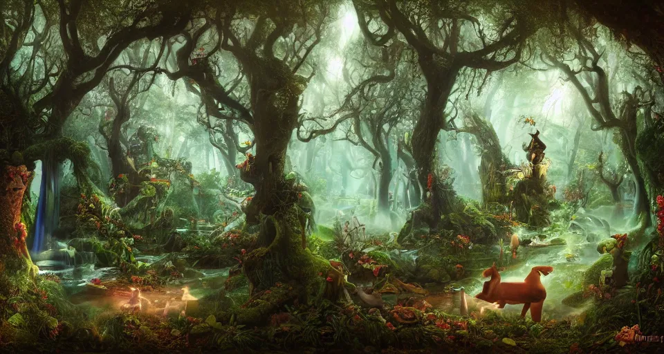 Prompt: Enchanted and magic forest, by André François