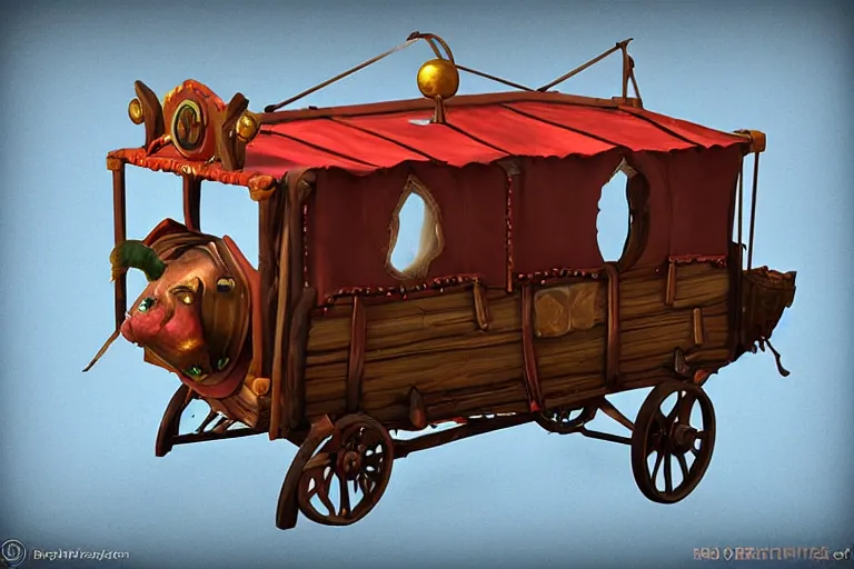 Prompt: 3d sculpt of a gypsy circus wagon, artstaton, League of Legends, red dead redemption2, overwatch, digital illustration