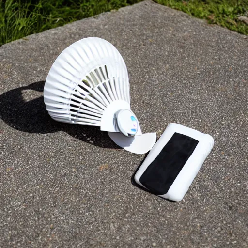 Prompt: a cheap plastic portable white fan melting during a heatwave