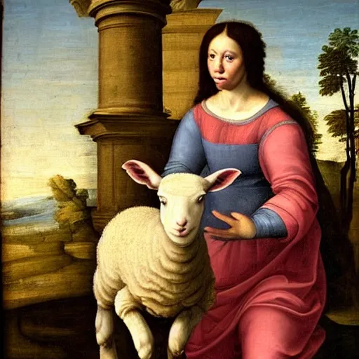 Image similar to Renaissance painting portrait of a a lamb