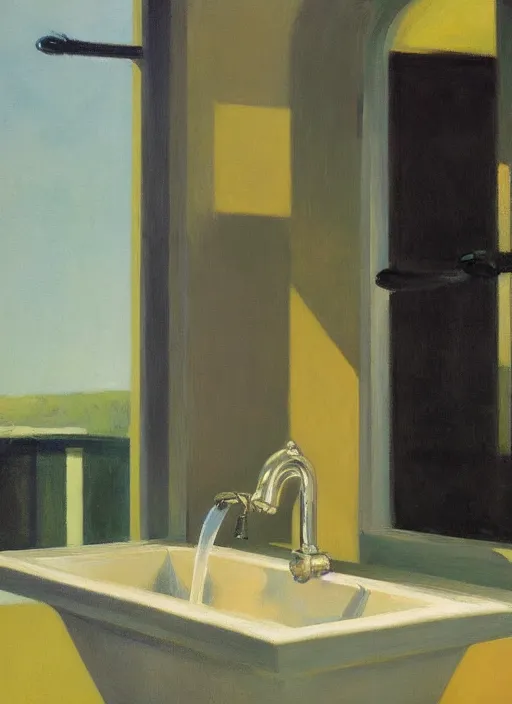 Prompt: water faucet dripping Edward Hopper, highly detailed