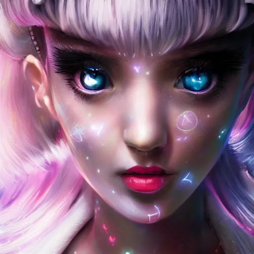 Image similar to A portrait of Sailor Moon, huggy wuggy from poppy playtime video game, fullbody, ultra high detailed, glowing lights, oil painting, Greg Rutkowski, Charlie Bowater, Beeple, unreal 5, DAZ, hyperrealistic, symmetrical, biology, octane render, RPG portrait, dynamic lighting, fantasy art, beautiful face