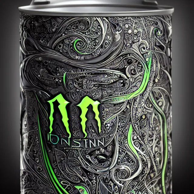 Prompt: aluminian can of monster energy drink, intricate and very very beautiful and elegant, highly detailed, digital painting, artstation, concept art, illustration