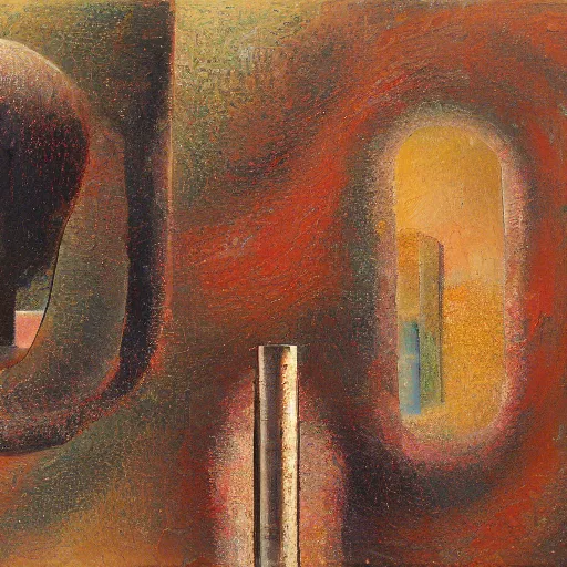 Image similar to a detailed impasto painting by shaun tan and paul nash of an abstract forgotten sculpture by the caretaker and ivan seal