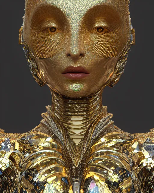 Image similar to a highly detailed metahuman 4 k close up render of an alien goddess bella hadid monument in iris van herpen armor schiaparelli in diamonds crystals swarovski and jewelry iridescent in style of alphonse mucha gustav klimt trending on artstation made in unreal engine 4