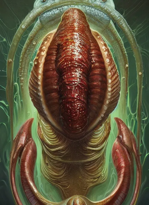 Prompt: full body shot of elon musk as slimy mollusk character, drool, wide angle, intricate, elegant, highly detailed, digital painting, artstation, concept art, wallpaper, smooth, sharp focus, illustration, art by artgerm and greg rutkowski and h. r. giger and alphonse mucha