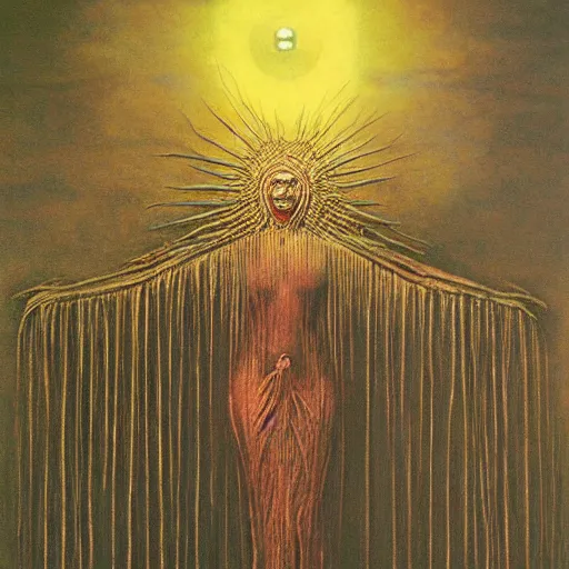 Image similar to the queen of the sun by zdzislaw beksinski and h. r. giger, oil on canvas