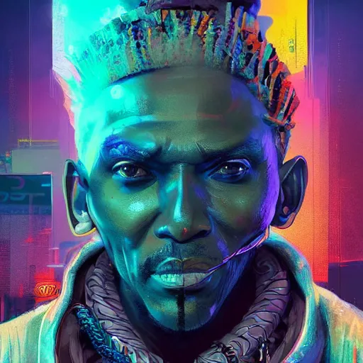 Prompt: papa legba, neon graffiti, Apex Legends character digital illustration portrait design, by android jones and greg rutkowski in a cyberpunk voodoo style, retrowave color scheme, detailed, cinematic lighting, wide angle action dynamic portrait