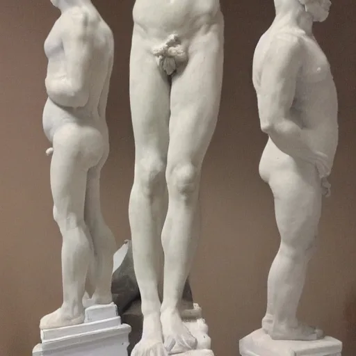 Prompt: a line of detailed white stone male statures lined up, oil paint, classic art, 1 6 century style, volume light