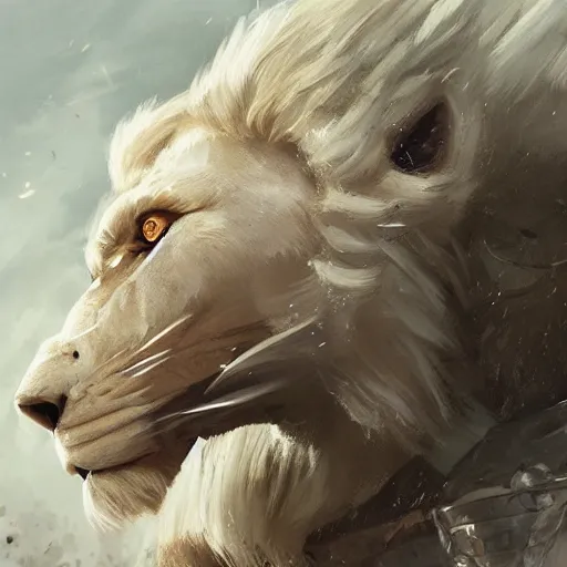 Prompt: a beautiful award winning commission of a male anthro albino lion dressed in skyrim armour,digital art,art by greg rutkowski,character design by charles bowater,ross tran,photorealistic,highly detailed,detailed face,4k,dramatic,deviantart,artstation