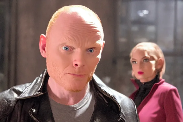 Image similar to a film still of Bill burr in catwoman, high quality