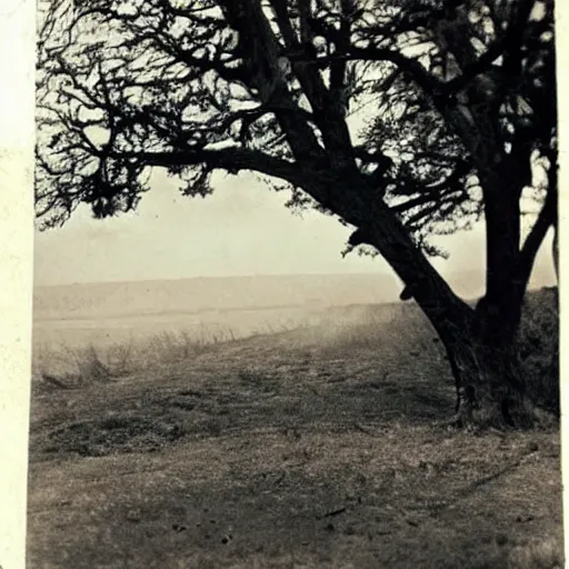 Prompt: old photo of a creepy landscape