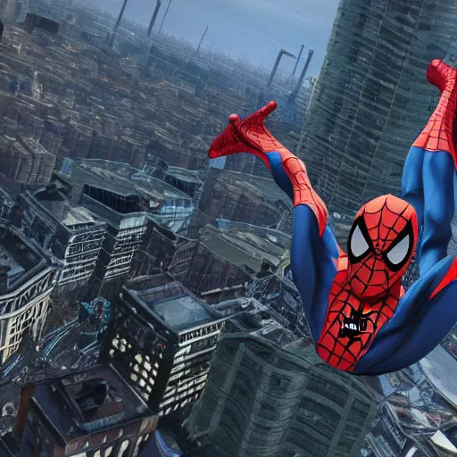 Image similar to spiderman in london, 8 k, cryengine