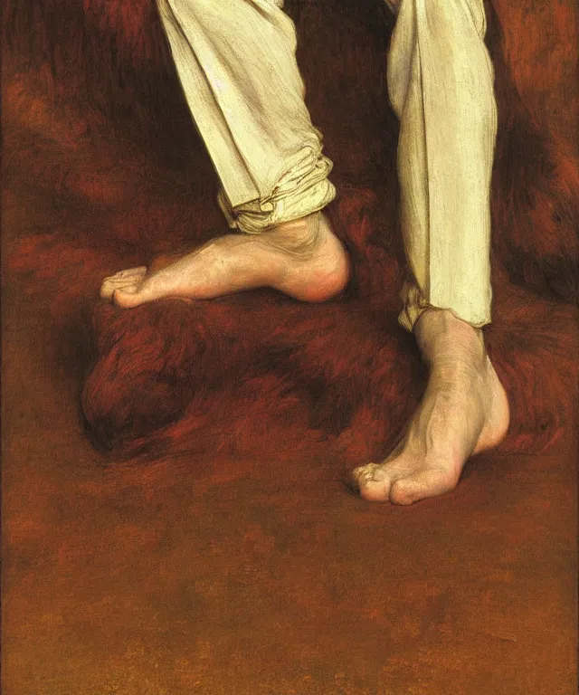 Prompt: a beautiful victorian painting of a distinguished gentleman hanging by his foot, by william holman hunt, john everett millais, george frederic watts, trending on artstation, highly detailed, realistic