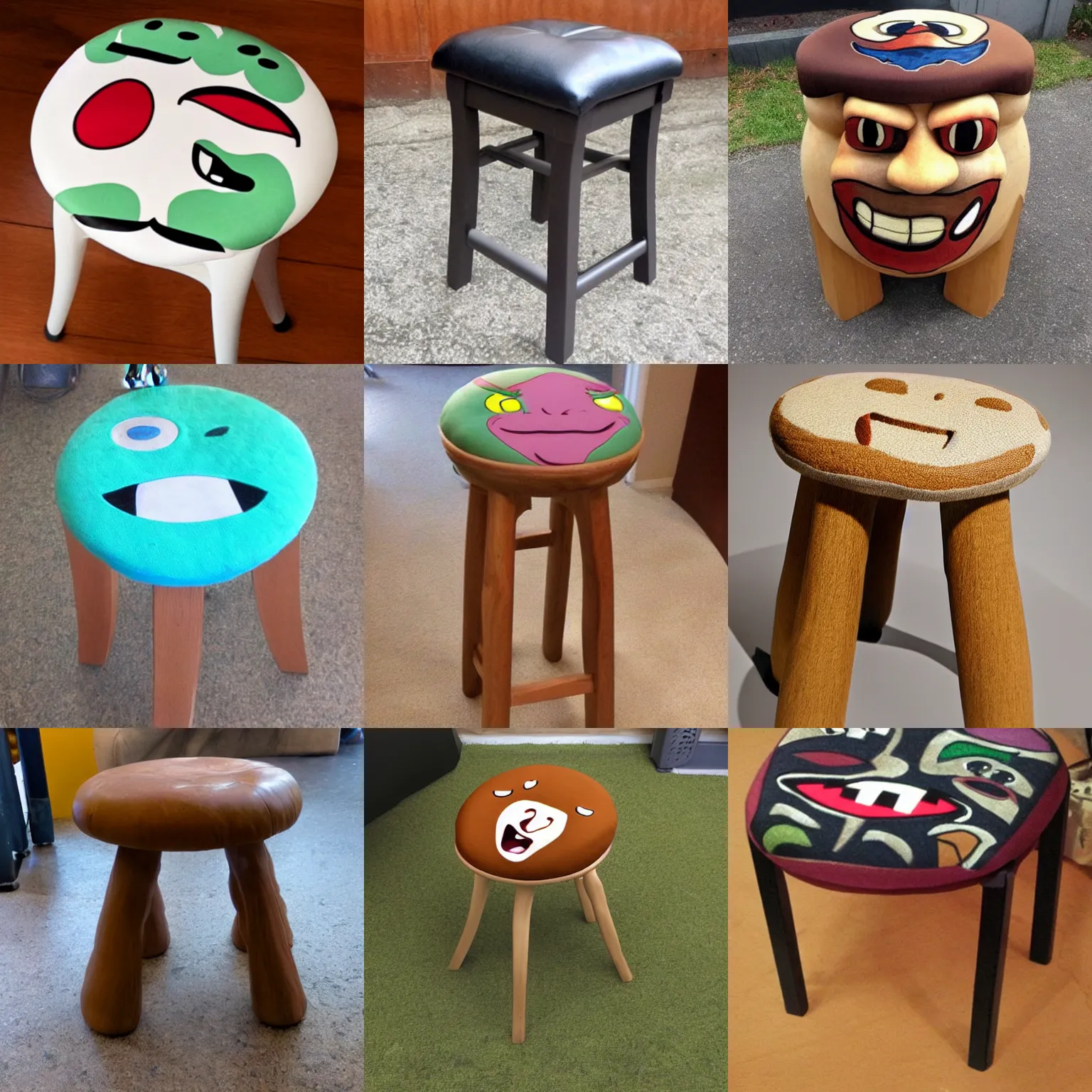 Prompt: a stool made of troll faces