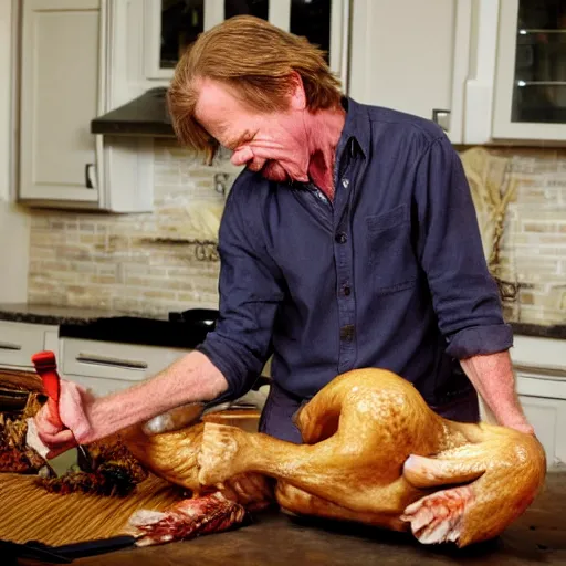 Image similar to William H Macy carving a turkey