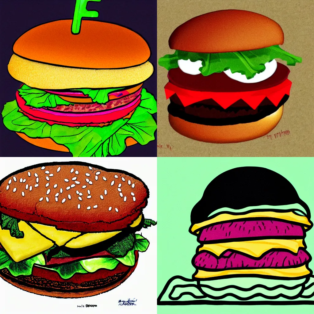 Prompt: hamburger, drawn by Fenton Joe