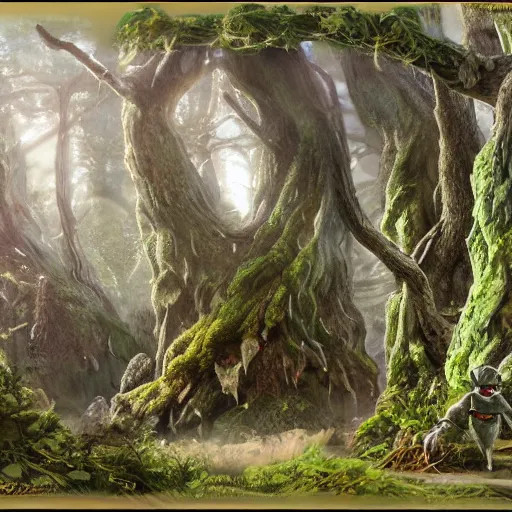 Image similar to a highly detailed portrait of a tiny humanoid creature standing in a fantasy forest concept art
