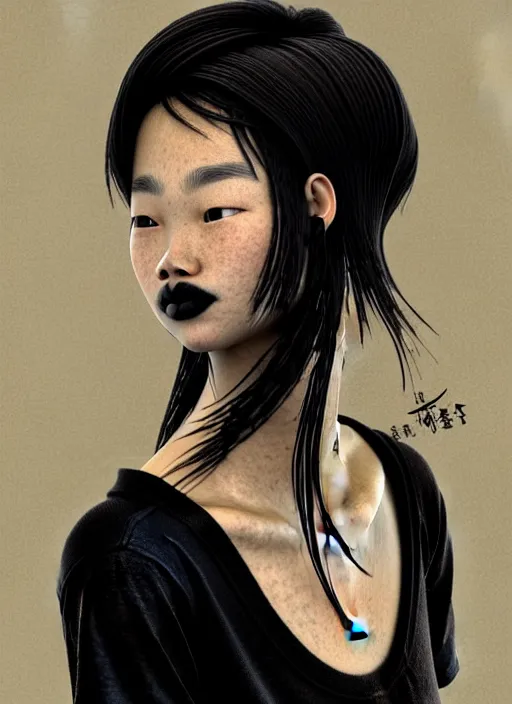 Prompt: portrait of a thai woman with crooked nose and a confident expression, 1 9 6 0 s, black clothes, goth, punk, brightly coloured hair, funk, intricate, elegant, highly detailed, digital painting, artstation, concept art, smooth, sharp focus, illustration, art by wlop, mars ravelo and greg rutkowski