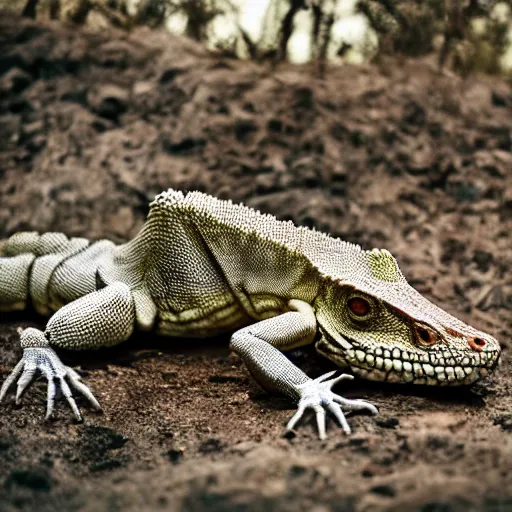 Prompt: a skeleton lizard man, nature photography, cinematic,