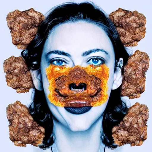 Prompt: a face made of fried chicken, fried chicken face looking like amanda seyfried