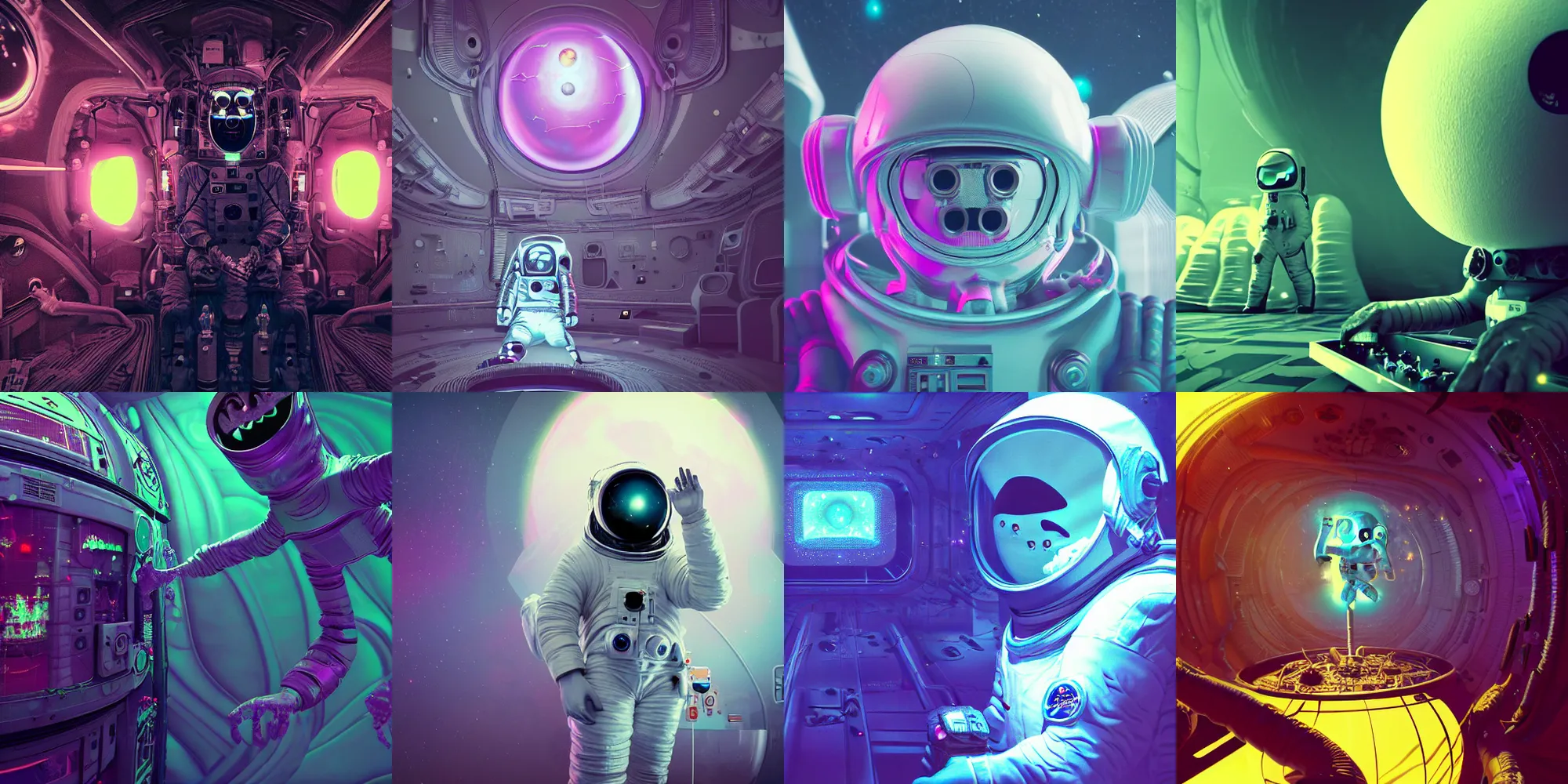Prompt: scary astronaut, cosmic horror, abstract, ghostly, arcade, duotone, poltergeist, lets get weird, intricate, elegant, highly detailed, smooth, sharp focus, unreal engine 5, raytracing, in the style of beeple and mike winkelmann, ultraviolet colors,