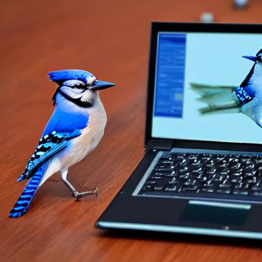 Image similar to bluejay using a computer