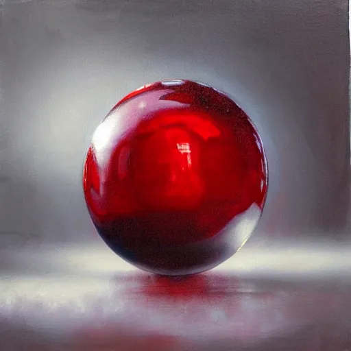 Prompt: chrome spheres on a red cube by linnea strid