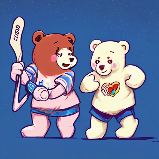 Prompt: the care bears! playing ice hockey! dream mercy and winston from overwatch, extremely detailed, sharp focus, wide view, full body shot, smooth, digital illustration, by james jean, by rossdraws, frank franzzeta, mcbess, sakimichan, brosmin, danton fadeev, steve simpson