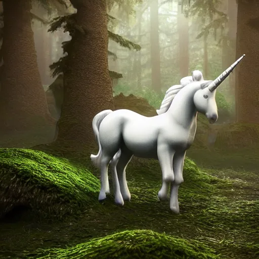 Image similar to a unicorn in a magical forest, 3 d render octane, trending on artstation