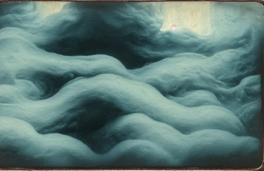 Image similar to minuscule curls of white foam painting by claude gellee intact flawless ambrotype from 4 k criterion collection remastered cinematography gory horror film, ominous lighting, evil theme wow photo realistic postprocessing umbrian hills dissolving into mist under a limpid blue sky chaos and eternal night of heavenly muse to the dark descent, matte painting jan van der heyden
