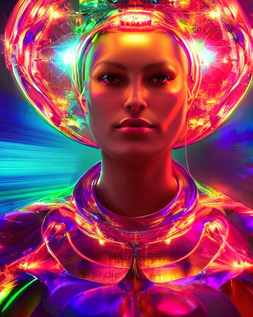 Image similar to a powerful energy psychedelic matrix queen, by alexander fedosav, hyper detailed digital matte painting, concept art, hyperrealism, 1 6 k resolution, cinema 4 d, 8 k resolution, trending on artstation, behance hd, a masterpiece, by stephan martiniere, particles, cel - shaded, power bright neon energy, by david a. hardy,