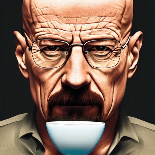 Image similar to photorealistic walter white chugging milk. hyperdetailed photorealism, 1 0 8 megapixels, amazing depth, high resolution, 3 d shading, 3 d finalrender, 3 d cinematic lighting, glowing rich colors, psychedelic overtones, artstation concept art.