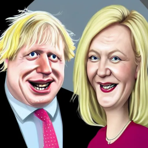 Prompt: Caricature portraits boris johnson and liz truss ,-n8