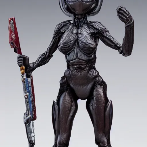 Image similar to 80mm resin detailed miniature of a Alien, Miniature of a Human Female Warrior, Product Introduction Photos