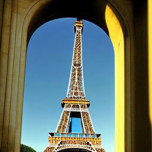 Image similar to The Eiffel tower redesigned by Albert Speer, Colour photograph, detailed, architecture