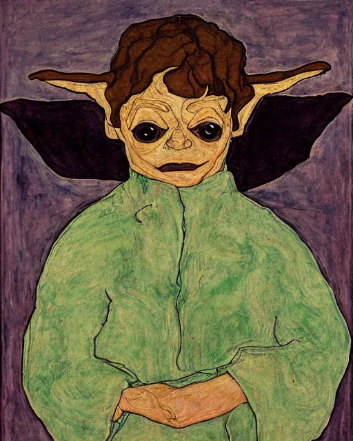 Prompt: portrait of yoda by egon schiele