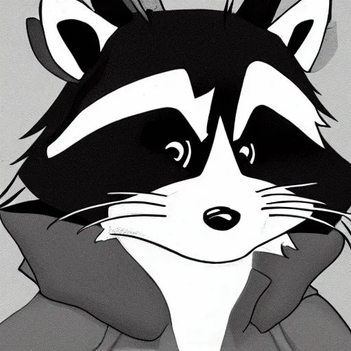 Prompt: a cute 2 d racoon in an anime style