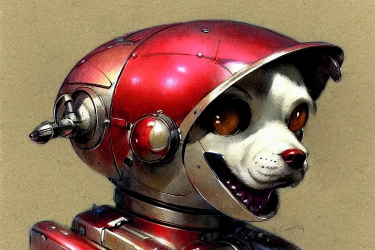 Image similar to adventurer ( ( ( ( ( 1 9 5 0 s retro future robot android dog. muted colors. ) ) ) ) ) by jean baptiste monge!!!!!!!!!!!!!!!!!!!!!!!!! chrome red