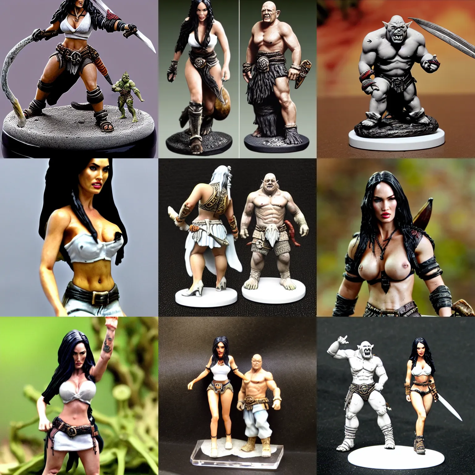 Prompt: 80mm resin detailed Miniature of Megan Fox in white shirts is talking with An Orc Warrior; Image on the store website, eBay