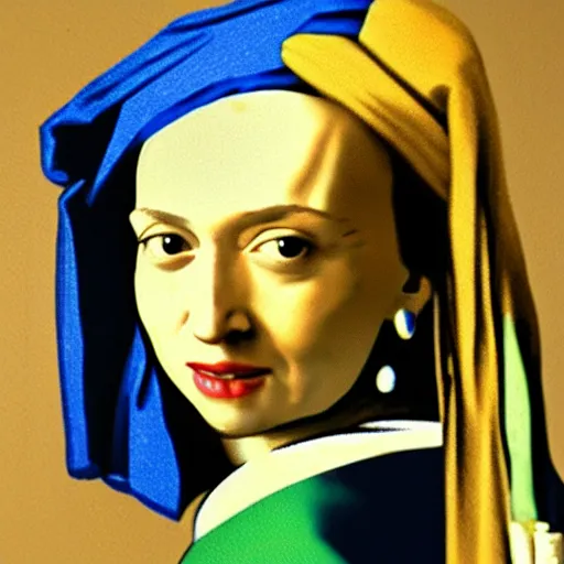 Prompt: facebook executive sheryl sandberg with pearl earring, by johannes vermeer