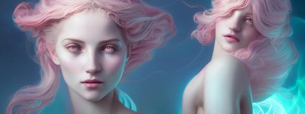 Image similar to aphrodite's dream by charlie bowater and anna dittmann and artgerm and clemens ascher, intricate, elegant, pink and blue and green mist, highly detailed, dramatic lighting, sharp focus, octane render, trending on artstation, artstationhd, artstationhq, unreal engine, 4 k, 8 k