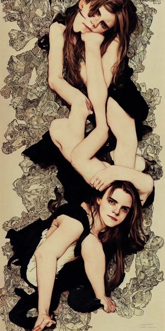 Prompt: emma watson stretching southern belle sketch greg rutkowski alphonse mucha david bailey david bailey david bailey david bailey